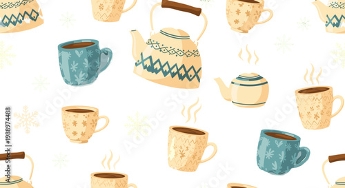 Collection of colorful ceramic mugs and teapots