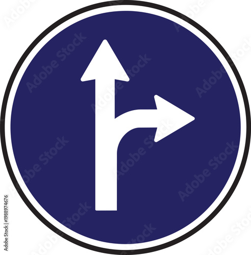 Traffic sign with two white arrows.