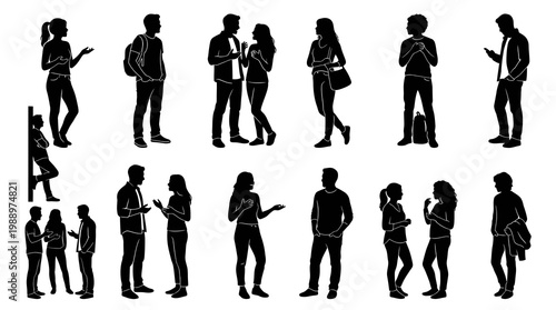 Black Silhouette Vector Pack of Diverse People in Casual Poses