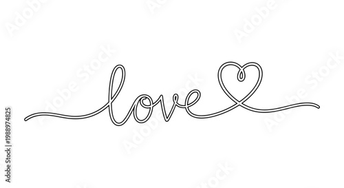 Minimalist line art of the word love with heart symbol