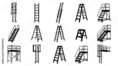 Industrial Ladder Silhouettes: Construction, Safety, and Access Equipment