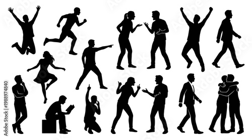 Black  White Silhouettes of Diverse People Poses, Business and Lifestyle