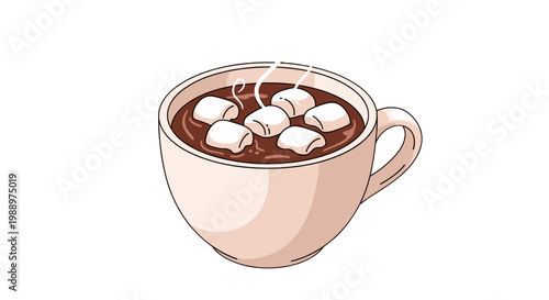 Illustration of a cup of hot chocolate with marshmallows on top