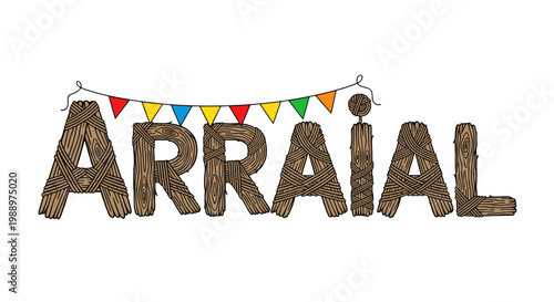 Festive arraial banner with colorful flags and decorative elements