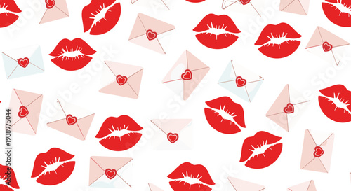 Valentines day love letters with lips and envelopes