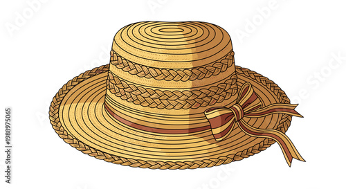Straw sun hat with ribbon and bow for summer outdoor wear