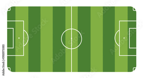 Top view of a green soccer field with goalposts and markings