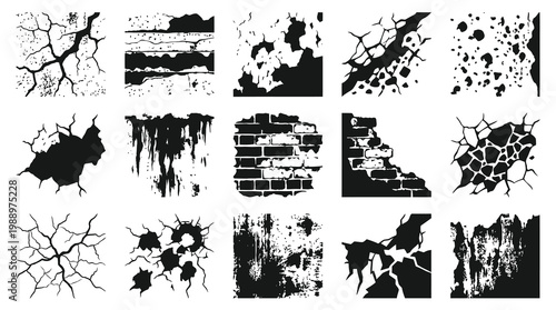 Black  White Vector Damage  Grunge Textures for Design, Construction  Renovation