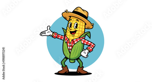 Cartoon character of a cheerful farmer with straw hat and overalls