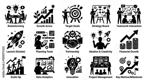 Business Strategy Icons - Black  White Glyph Set