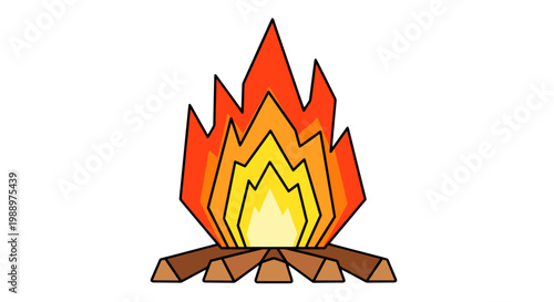 Illustration of a campfire with flames and logs