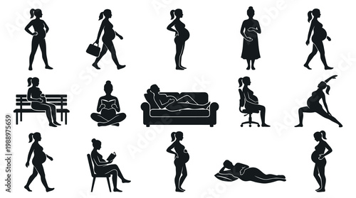 Black and White Pregnant Women Silhouettes - Maternity and Lifestyle Poses