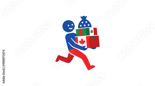 Running Delivery Person Carrying Gifts, Boxes, and Presents in Motion.