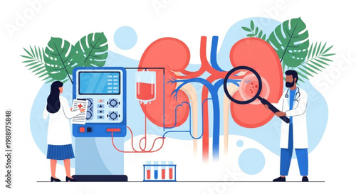 Nephrology Specialists Conduct Kidney Health Examination and Dialysis Treatment. Medical Professionals Researching Renal Function and Disease