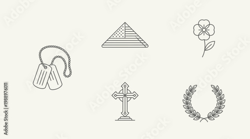 Military remembrance symbols including medals wreath and cross on display