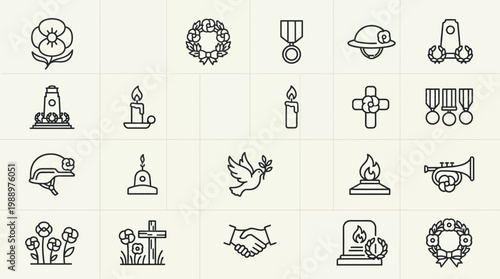 Collection of remembrance elements in vector format for memorial or tribute designs on screen