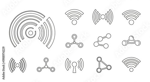 Collection of Wifi Signal Icons and Network Symbols.