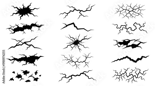 Black Cracked Surface Textures, Set of Ground Break Effects