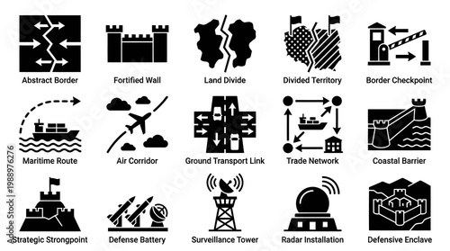 Military and Defense Icons: Security, Borders, and Infrastructure