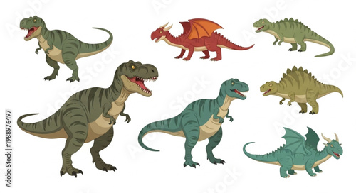 Collection of cartoon dinosaurs and dragons in various poses.