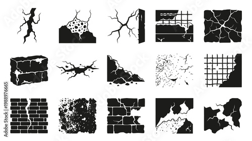 Construction Wall Cracks Damage Vector Set