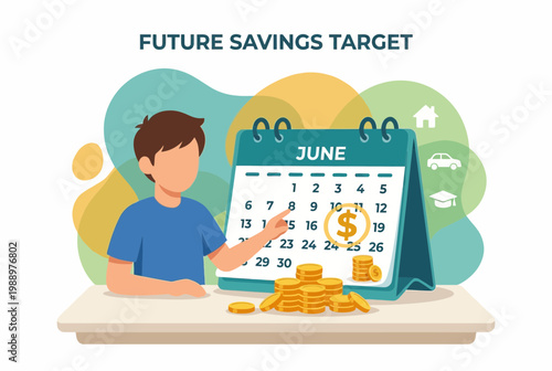 Financial Planning and Future Savings Target with Calendar and Coins