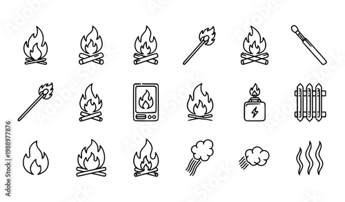 Fire line icons set – editable stroke pixel perfect vector illustration
