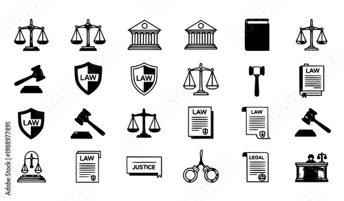 Law and justice icon set – legal symbols vector collection