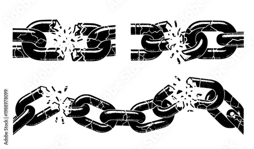 Broken chain grunge set – retro photocopy distressed vector elements