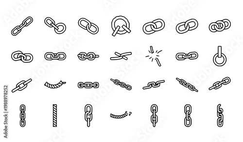 Single color string and chain icons – minimal monochrome vector set