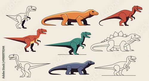 Collection of Dinosaur Illustrations and Silhouettes.