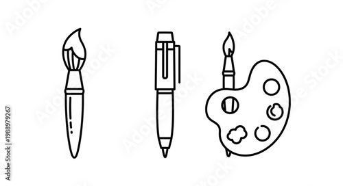 Artistic tools including a paintbrush pen and paint palette.
