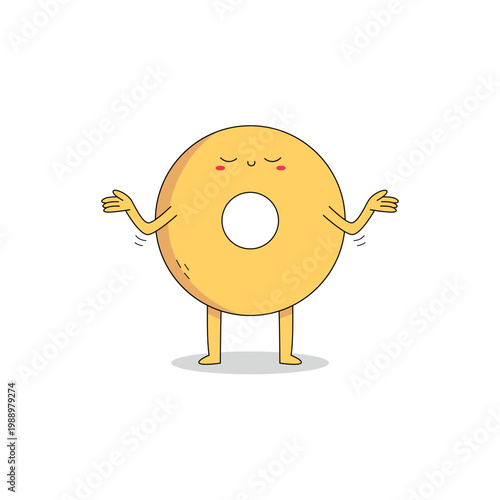 Cute donut cartoon character nonchalant expression doodle