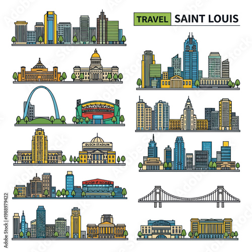 Cuadro en lienzo Saint Louis Cityscape Collection: Landmarks, Skyline, Architecture, Travel Icons