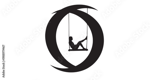 Moon Combiner Silhouette Abstract vector graphic illustration depicting a peaceful silhouette of a woman relaxing gracefully on a swing, beautifully integrated within a stylish.