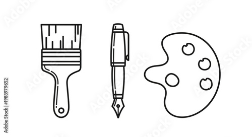 Artists tools including a paintbrush pen and palette for painting.