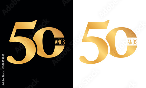 Elegant Golden 50 Years Anniversary Logo Set on Black and White in spanish