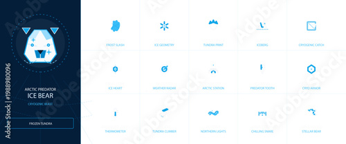 Arctic Predator Ice Bear Icon Collection Frozen Tundra Themed Digital Graphics Set Polar Environment Symbols