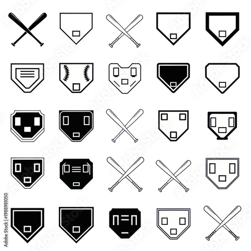 Baseball Home Plate Icons Set Vector Illustration