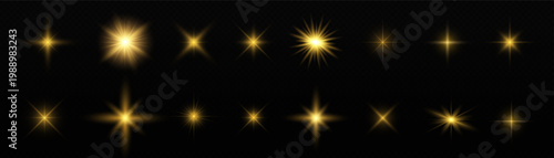 A collection of bright yellow starbursts on a dark background
