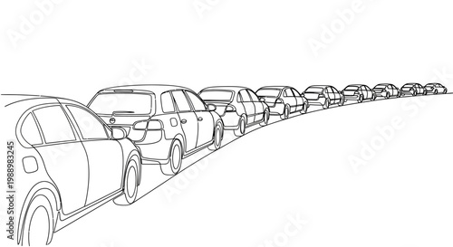 Line of cars stuck in traffic jam on a road