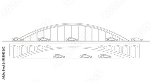 Modern Arch Bridge with Cars Driving on Two Levels