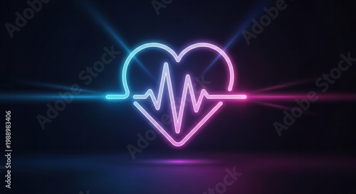 Vibrant Neon Heartbeat Pulse with Dynamic Electrocardiogram Glow on Dark Background