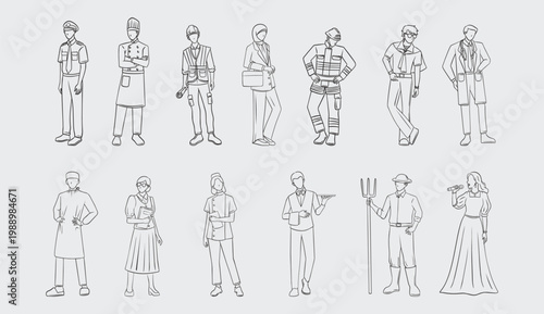 Diverse Professionals in Line Art