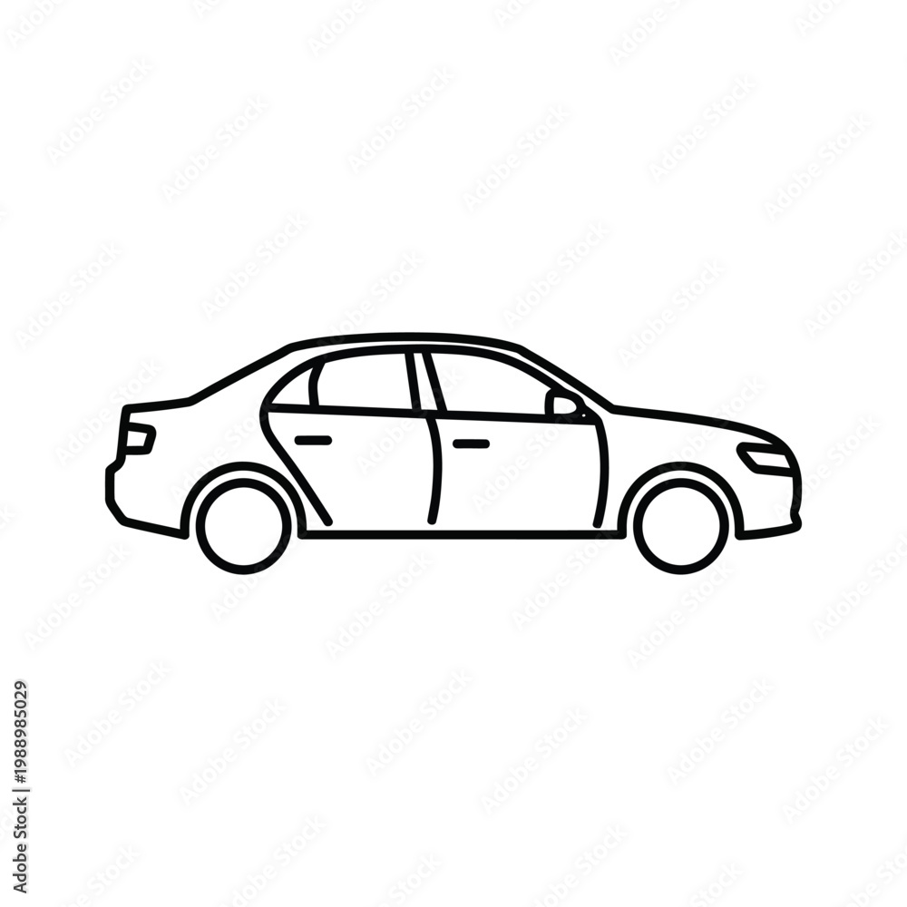 Fototapeta premium Simple line art drawing of a sedan car in side profile, depicting a common passenger vehicle.