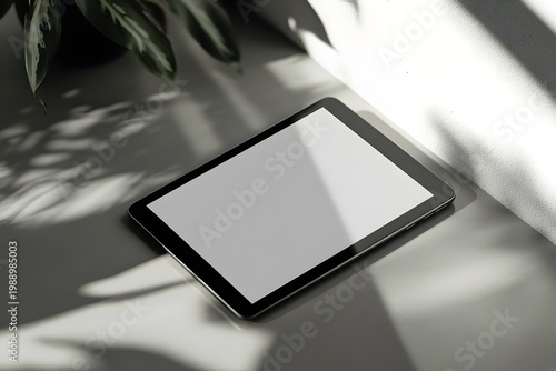A tablet mockup slightly tilted with a blank screen