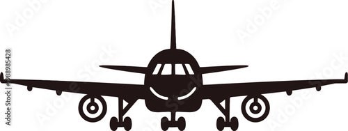 Front view silhouette of passenger airplane with detailed engines