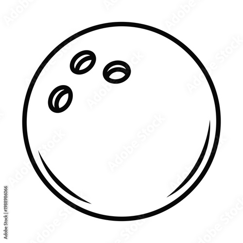 Black and white outline drawing of a bowling ball with three finger holes, perfect for coloring or simple graphic design.