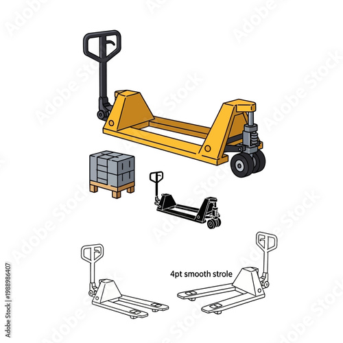 Pallet jacks and pallets for lifting and moving heavy loads in warehouses and industrial settings efficiently  various styles