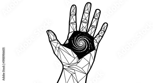 Geometric hand with spiral design.